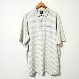 FootJoy Golf Polo Shirt Cream Blue Striped Mens Large
